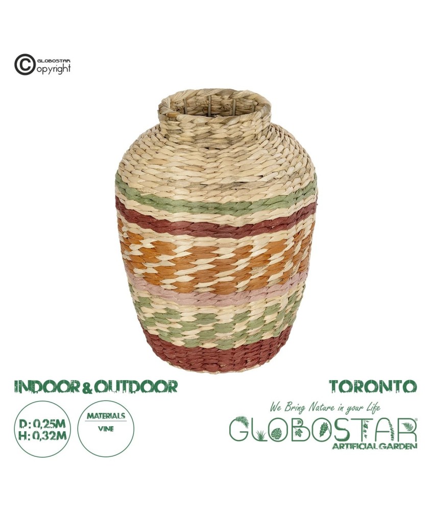 GloboStar® Artificial Garden TORONTO 21224 Διακοσμητικό Πλεκτό Καλάθι - Κασπώ Γλάστρα - Flower Pot Μπεζ με Πολύχρομο Π25 x M25 x Υ32cm